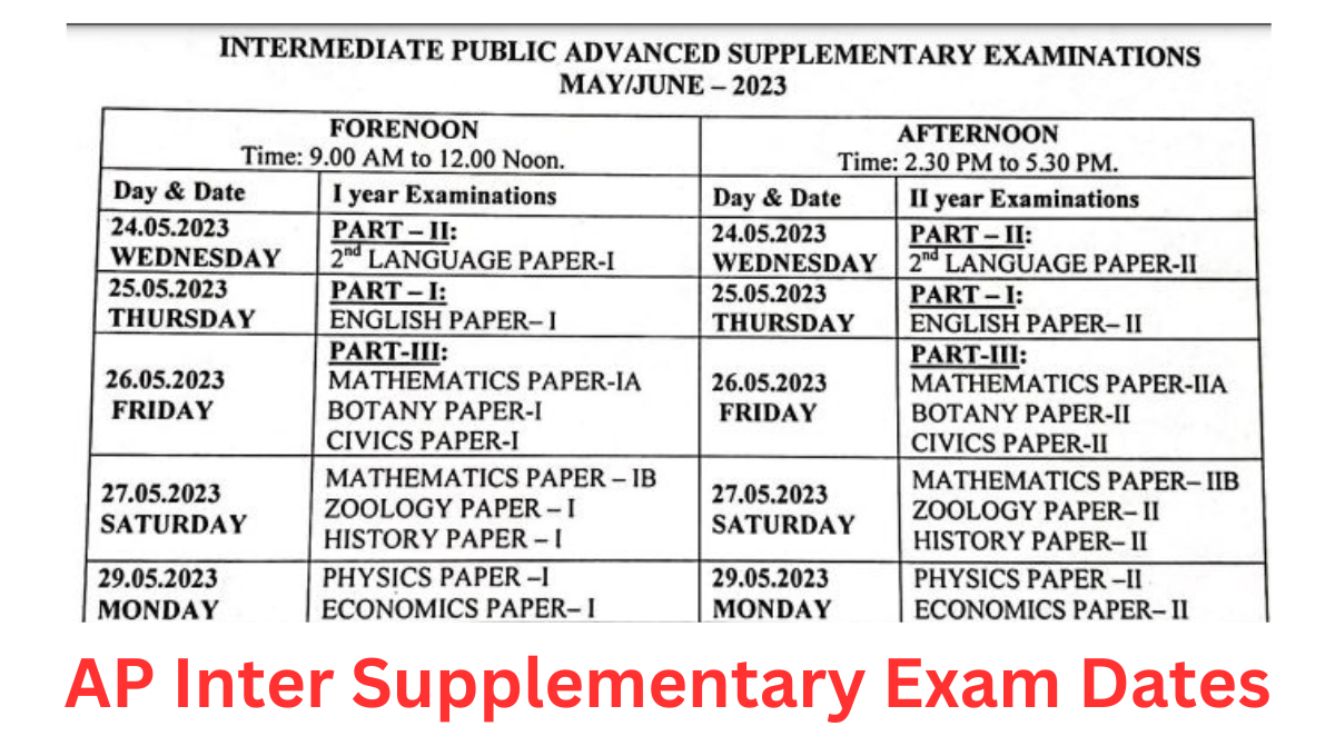 AP Inter Supplementary Exam Dates, Time Table 2023 AP Inter 1st, 2nd